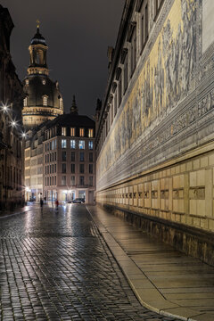 Dresden's Stallhof and Furstenzug at night