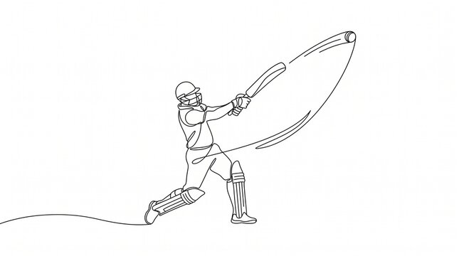 Luxury Minimalist Cricket Banner with Continuous One Line Batsman Illustration