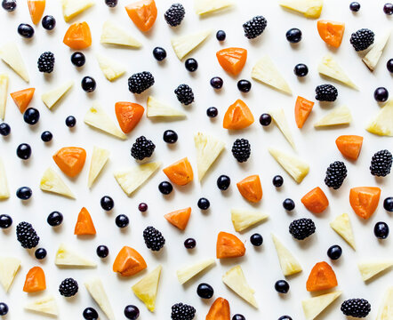 Delicious fruit and berry pattern on a white background