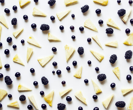 Delicious fruit background with pineapple and berries