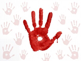 Fototapeta premium Red handprint stop child labor campaign symbol
