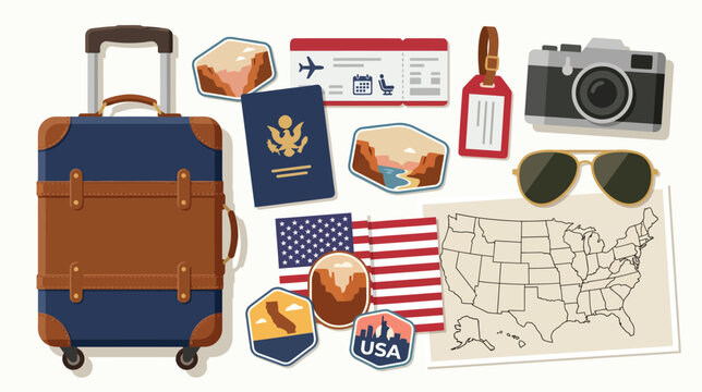 A comprehensive assortment of travel essentials for an adventurous journey, including a suitcase, passport, and map, perfect for planning a memorable trip and exploration