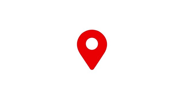 Animated location pointer .Red map location pin animation on white background, for navigation and, travel concepts 4k loopable with alpha channel