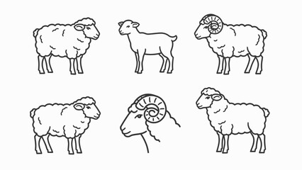 Sheep and Ram Icon Set: Outline Farm Animals Collection © alpha