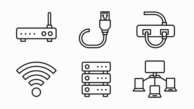 Network Technology Icons: Router, WiFi, Server, Computer Network