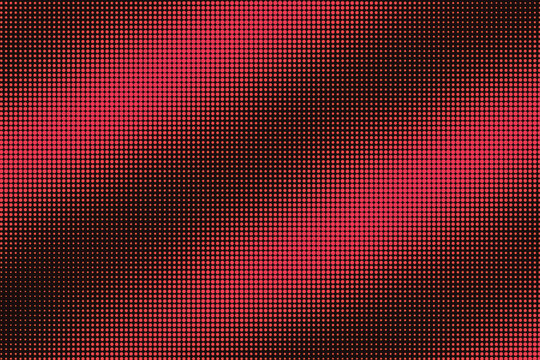 Red halftone dots arranged in a wavy diagonal pattern on a solid black background, texture wave
