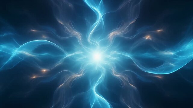 Radiant blue energy waves flowing from a central light source in this dynamic digital motion footage