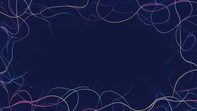 Glowing neon lines moving in fluid patterns across a dark blue digital motion animation video background