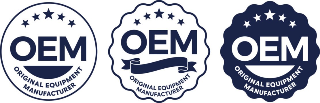 OEM original equipment manufacturer seal badge set three navy blue circular stamp