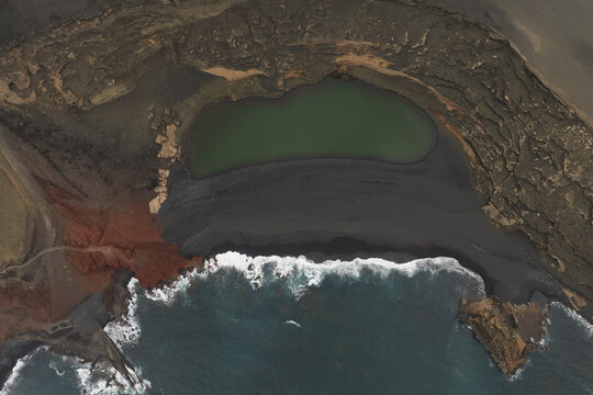 Aerial view of volcanic landscape of Lanzarote