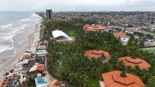 Aerial view of Accra City shoreline 