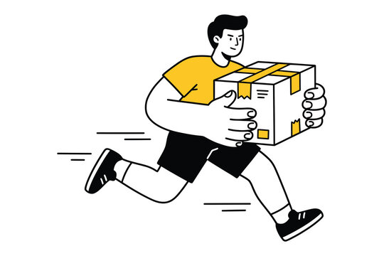 Delivery man running with a package in his hands