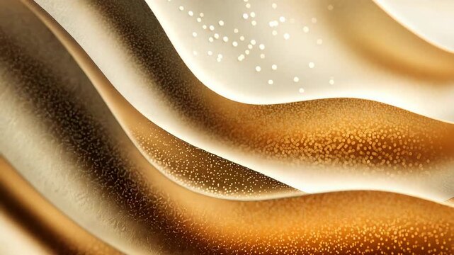 Soft waves of gold and cream flow together smoothly and create patterns that shift. Light catches on the surfaces and adds depth to the flowing shapes