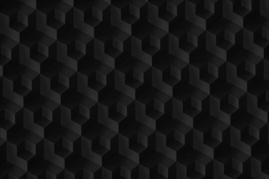 Dark geometric cube pattern background with subtle 3D depth