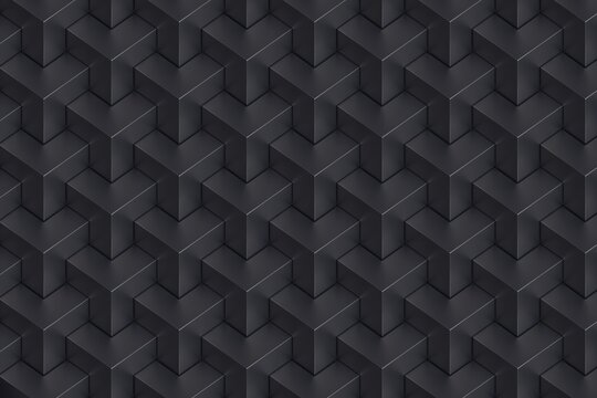 Dark 3D geometric cube pattern background with depth
