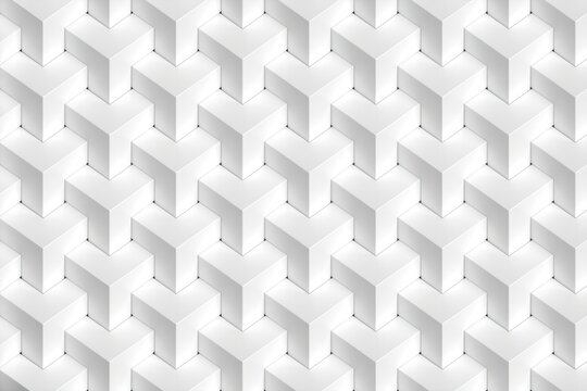 Seamless white 3D geometric cube pattern background texture