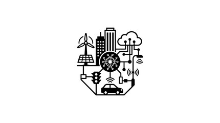 Fototapeta premium Smart City Technology Concept: Sustainable Urban Network with IoT, AI, and Renewable Energy