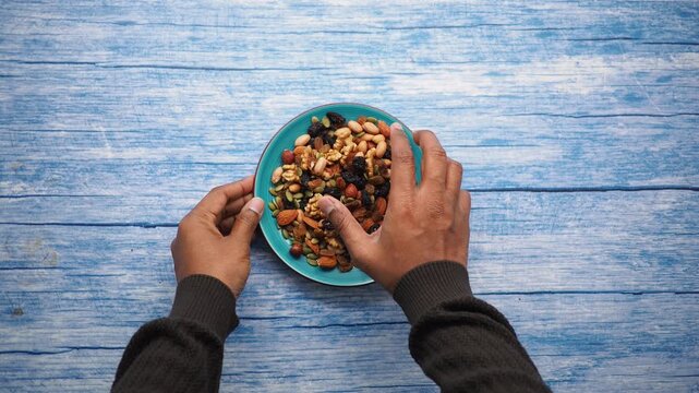 top view of hand pick mix nuts 