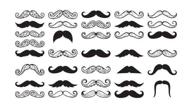 Set of Hand Drawn Mustache Styles Vector Icons