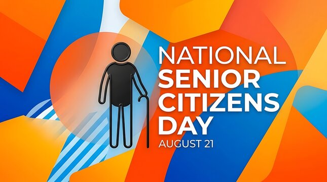 Colorful national senior citizens day celebration poster with silhouette and date august twentyone