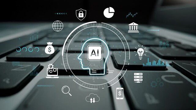 Conceptual Representation of Artificial Intelligence Integration in Business Technology with Keyboard Background and Icons Symbolizing Innovation and Security. Entropy.