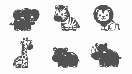 Cute cartoon safari animals set - elephant, zebra, lion, giraffe, hippo, rhino © cebong