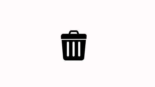 Paper thrown in with trash can icon animation on white background. Trash animation concept with throwing rubbish in dustbin. Deleting or trashing digital content. Trash can symbolizing video deletion