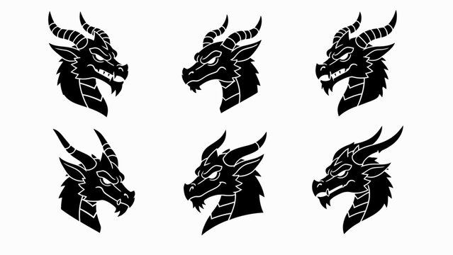 Dragon Head Silhouettes - Fierce Mythical Creature Icons