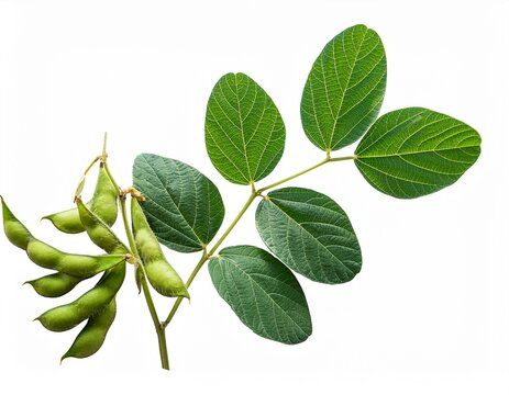 soybean or soya bean branch isolated transparent glycine max plant with beans and leaves