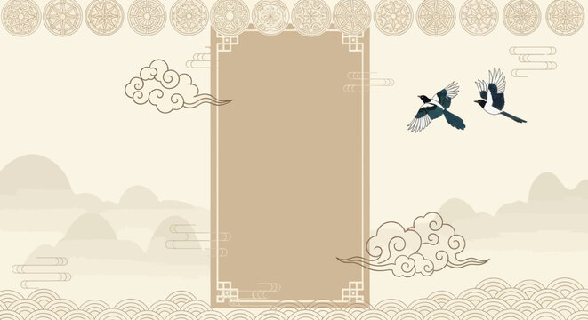 Traditional asian style decorative frame template