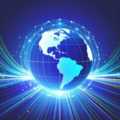 Naklejka premium creative concept of data streams connecting earth, worldwide communication networks