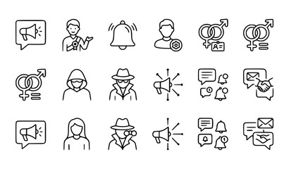 Fototapeta premium Advertising and User Profile Line Art Vector Icon Set Editable Stroke