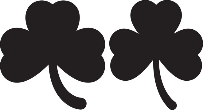 Two clover leaves silhouette black vector graphic design isolated on white background with shamrock silhouette botanical isolated