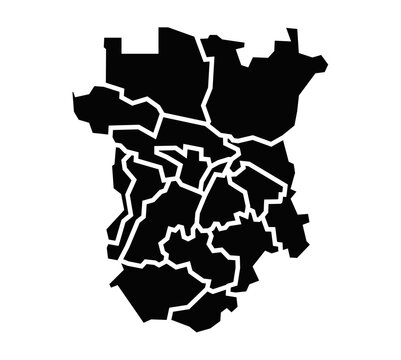 Chechen Republic map with district boundaries: black flate color
