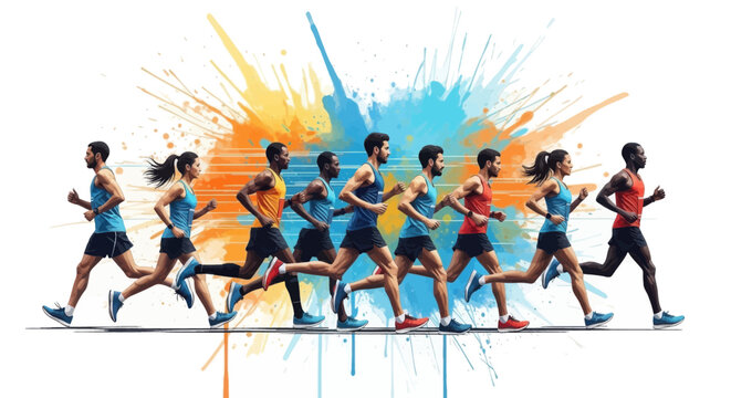 Group of runners in motion