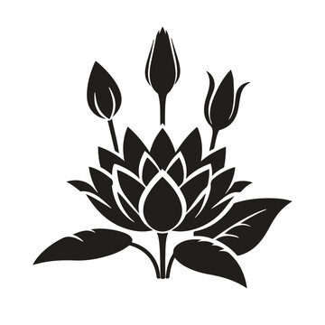 Blooming lotus flower silhouette with buds vector
