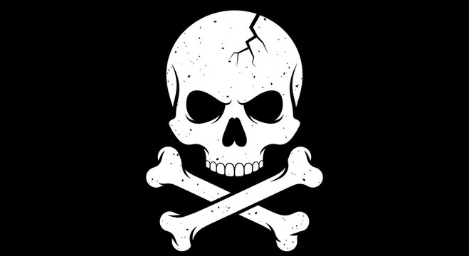 White skull and crossbones on black background