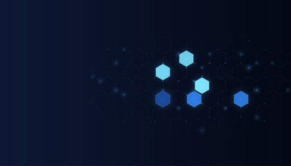 Fototapeta premium Dark Blue Medical Technology Hexagon Background With Central Molecule Tile Cluster