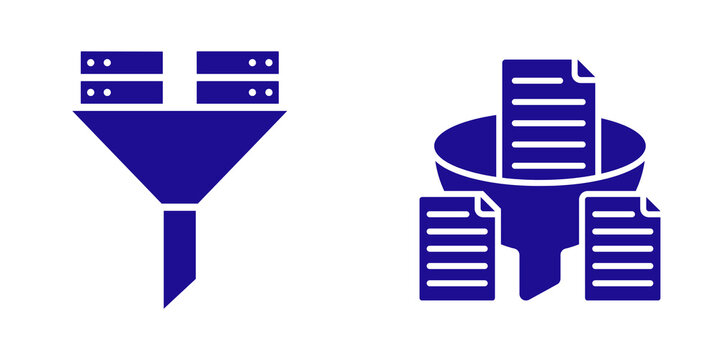 Data filtering and processing icons isolated on transparent background