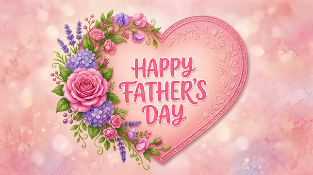 Happy father's day floral heart greeting card illustration