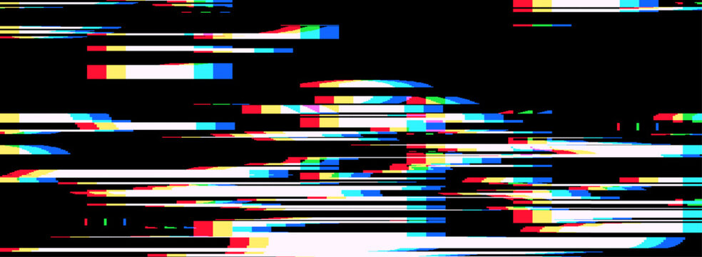 Pixelated glitch effect on vintage tv screen with vhs noise. Retro lines overlayed 80s light patterns for digital background. Design glitching pattern on old school video game texture.