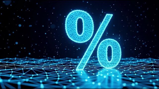 Discount Percentage Symbol on Digital Grid Background