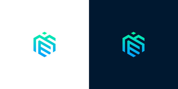 Modern Hexagonal Monogram Letter E Logo Design Featuring Geometric Blue Gradient Lines for Tech and Corporate Branding