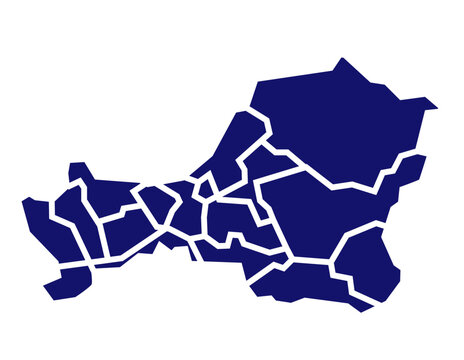 Tuva Republic flat map with district boundaries: blue minimalist design