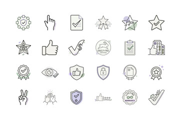Fototapeta premium Line Icon Set of Approval Concepts or Thin Line Icons of Guarantee Badges and Verification Symbols
