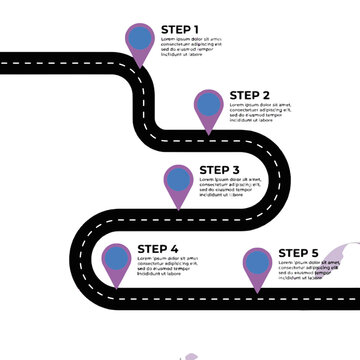 Infographic road map with steps isolated on transparent background, Vector