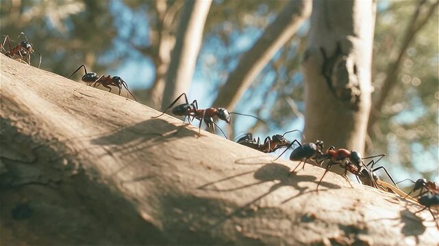 Close up of a swarm of ants on the Acacia tree, African savannah, South Africa.
