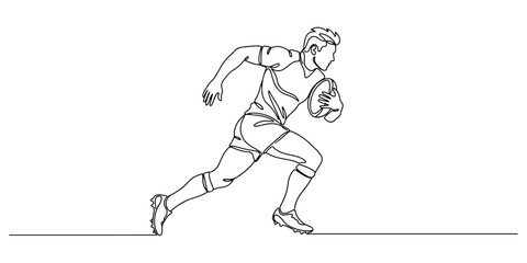 Fototapeta premium Illustration of rugby player running with the ball, hand drawn outline vector illustration.