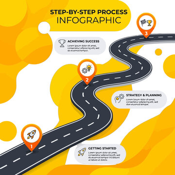 Step by step process infographic with road map isolated on transparent background, Vector
