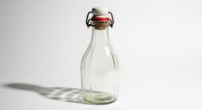 Empty glass bottle with metal wire and cork stopper